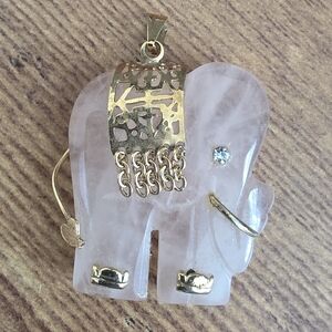 Pink quartz, and gold Elephant Pendant